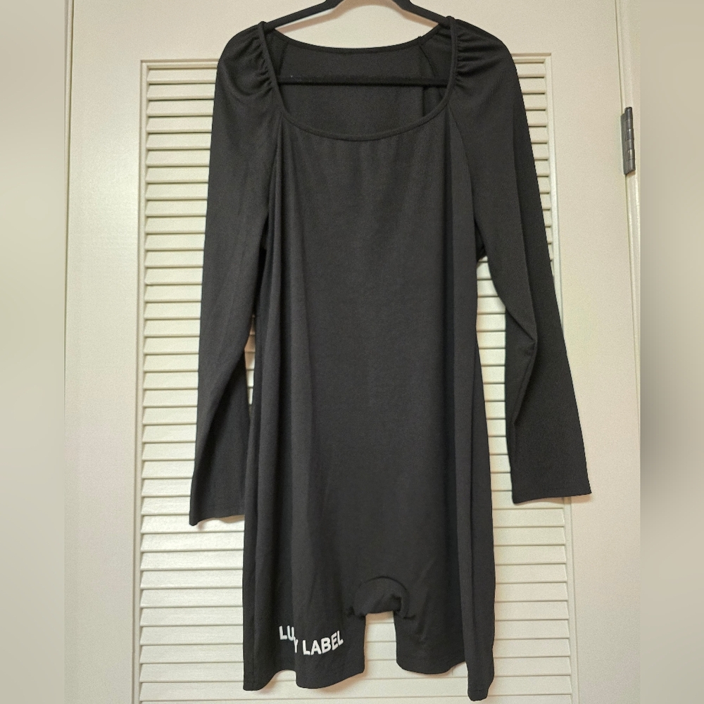 SHEIN - (Plus-Size) Long-Sleeve Ribbed Lucky Label Bodycon Romper Jumpsuit